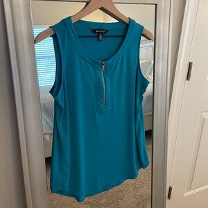 Ellen Tracy Women's Turquoise Zip Up Sleeveless Top Blouse Size M